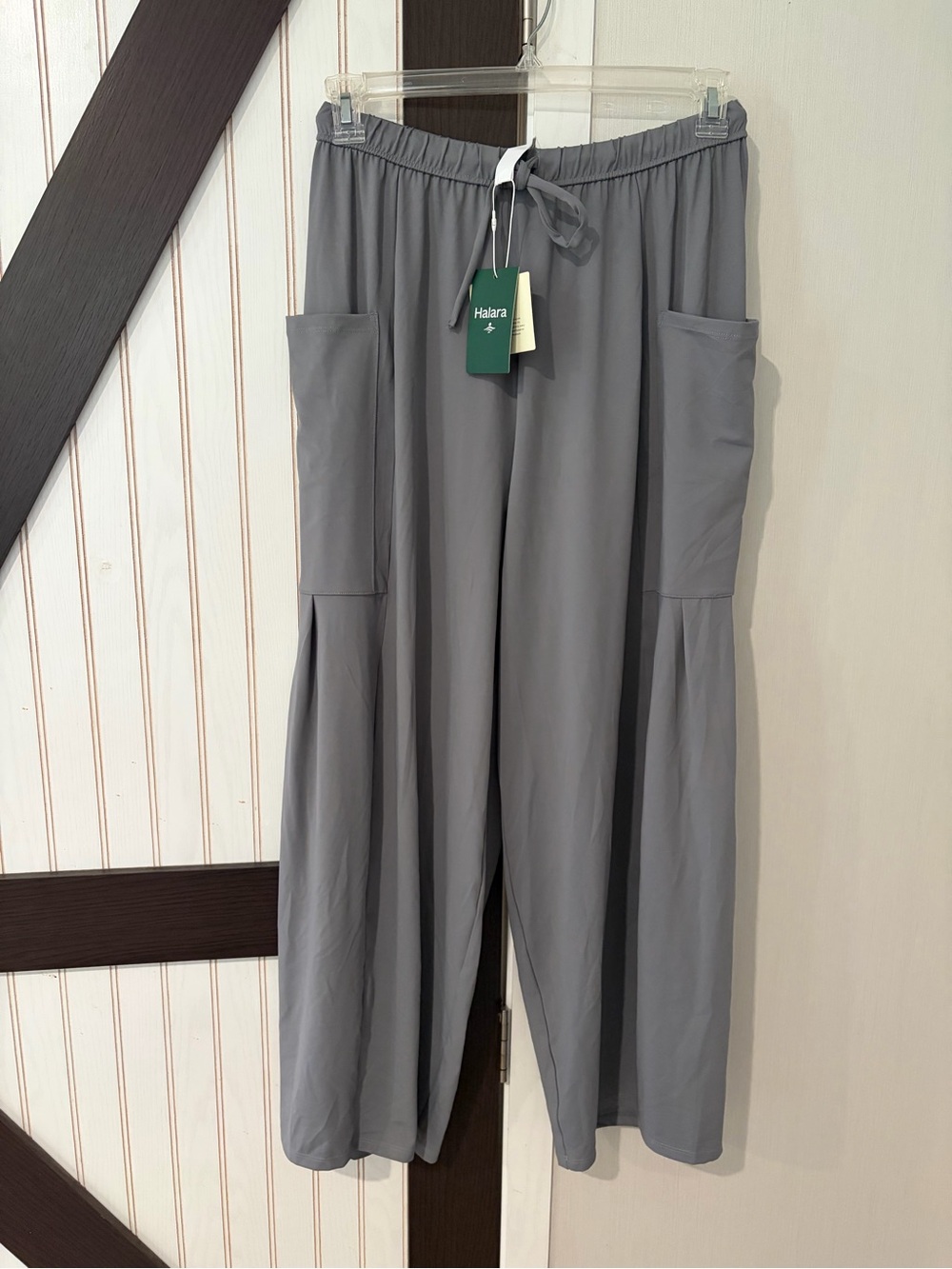 Halara Palazzo Flowy Wide Leg Pants Womens Med Gray Mid Rise Drawstring Yoga NWT